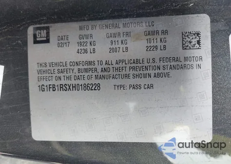 2017 Chevrolet Camaro Lt from USA, damaged, VIN 1G1FB1RSXH0186228